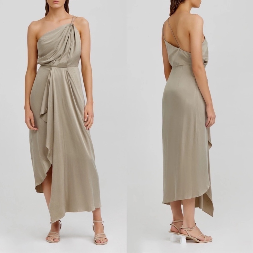 Significant Other Athena Draped Asymmetrical Dress Taupe Size US 4 NWT